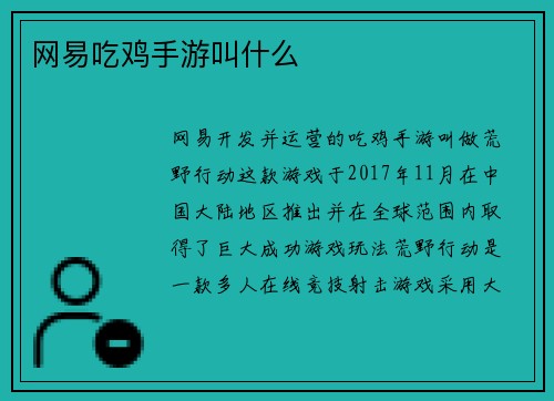 网易吃鸡手游叫什么